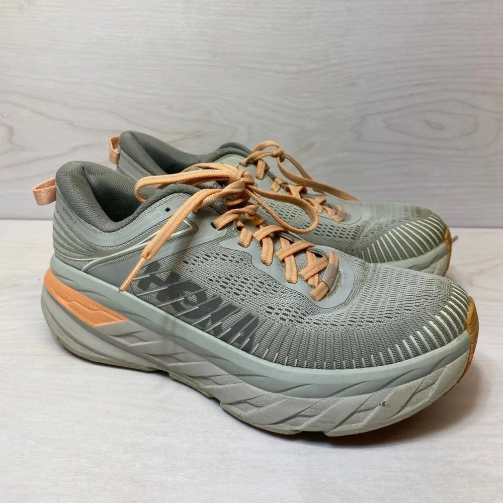 Hoka One One Womens 8 Bondi 7 Running Shoes Road Sneakers Gray Mesh 1110519